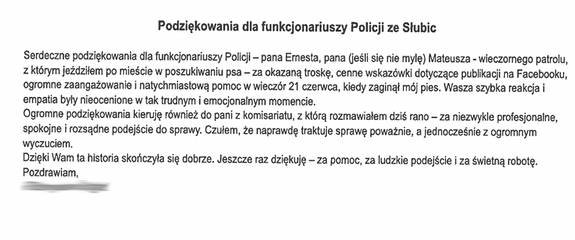 Dzięki pomocy policjantów zaginiony pies został odnaleziony
